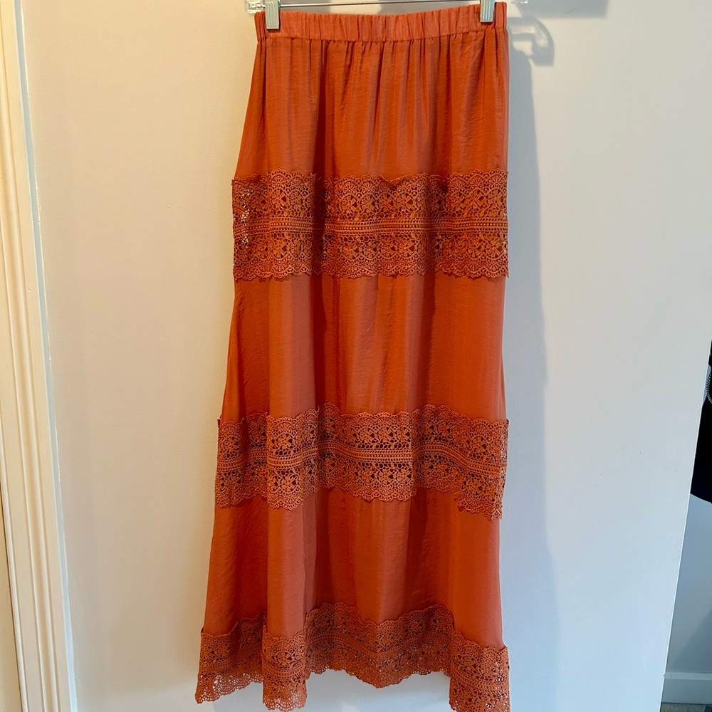 Elan Rust/Copper Lace Maxi Skirt